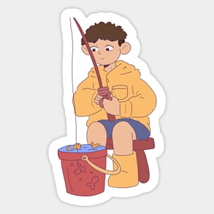 boy fishing Sticker